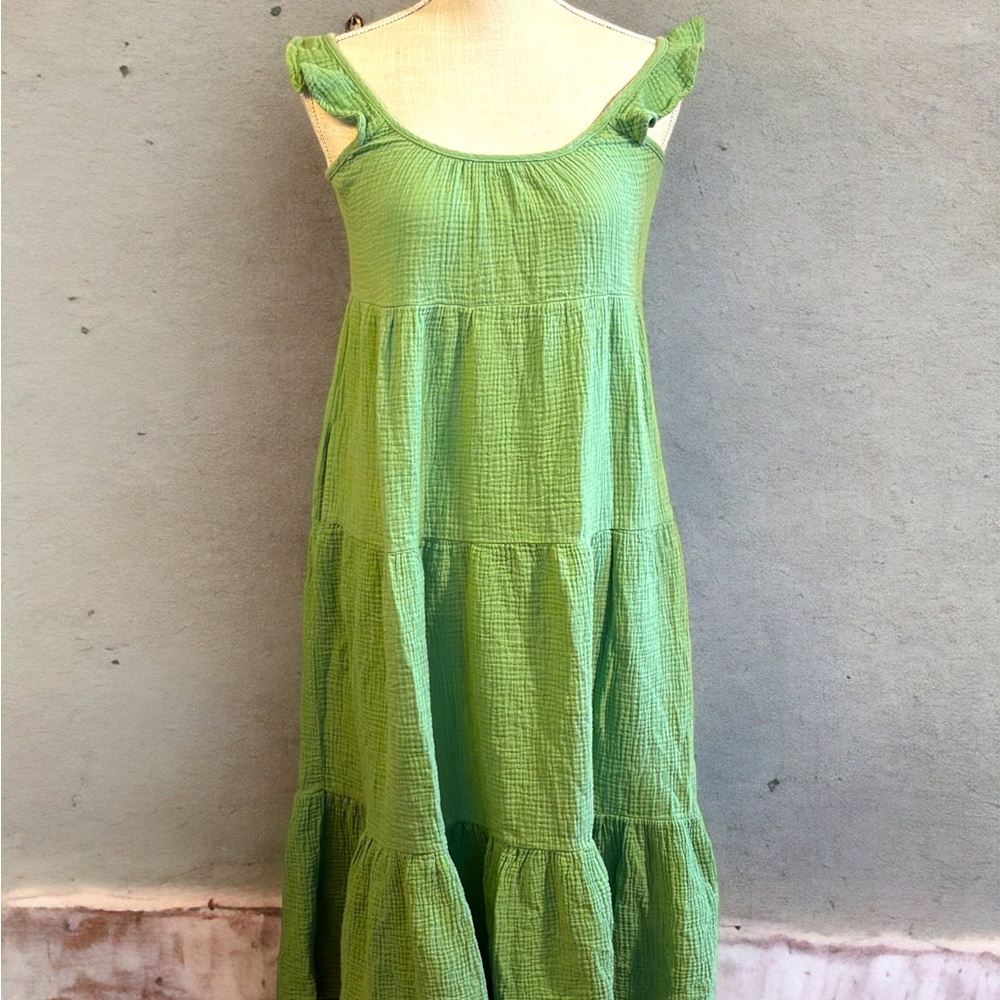 Marine layer gorgeous green midi sz medium‎ with pockets gause cotton dress